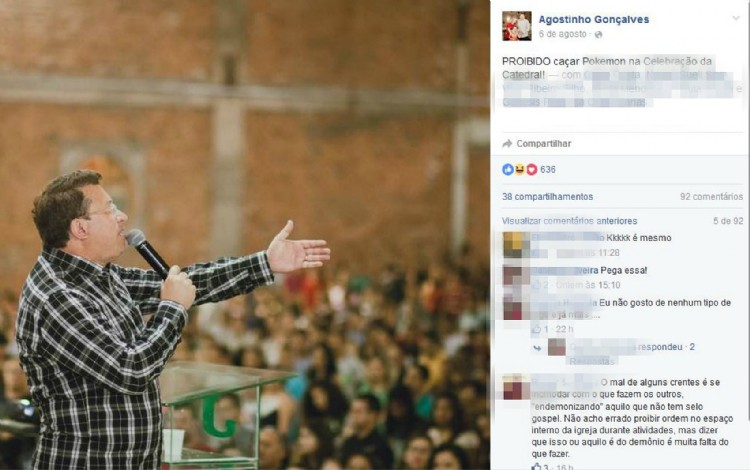 No Facebook, pastor anunciou proibição a Pokémon Go durante os cultos. Foto: Reprodução/Facebook